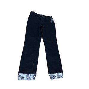 A.Z.I Black Jeans Size 4 White Floral cuff Sleek Minimalist Street Style New
